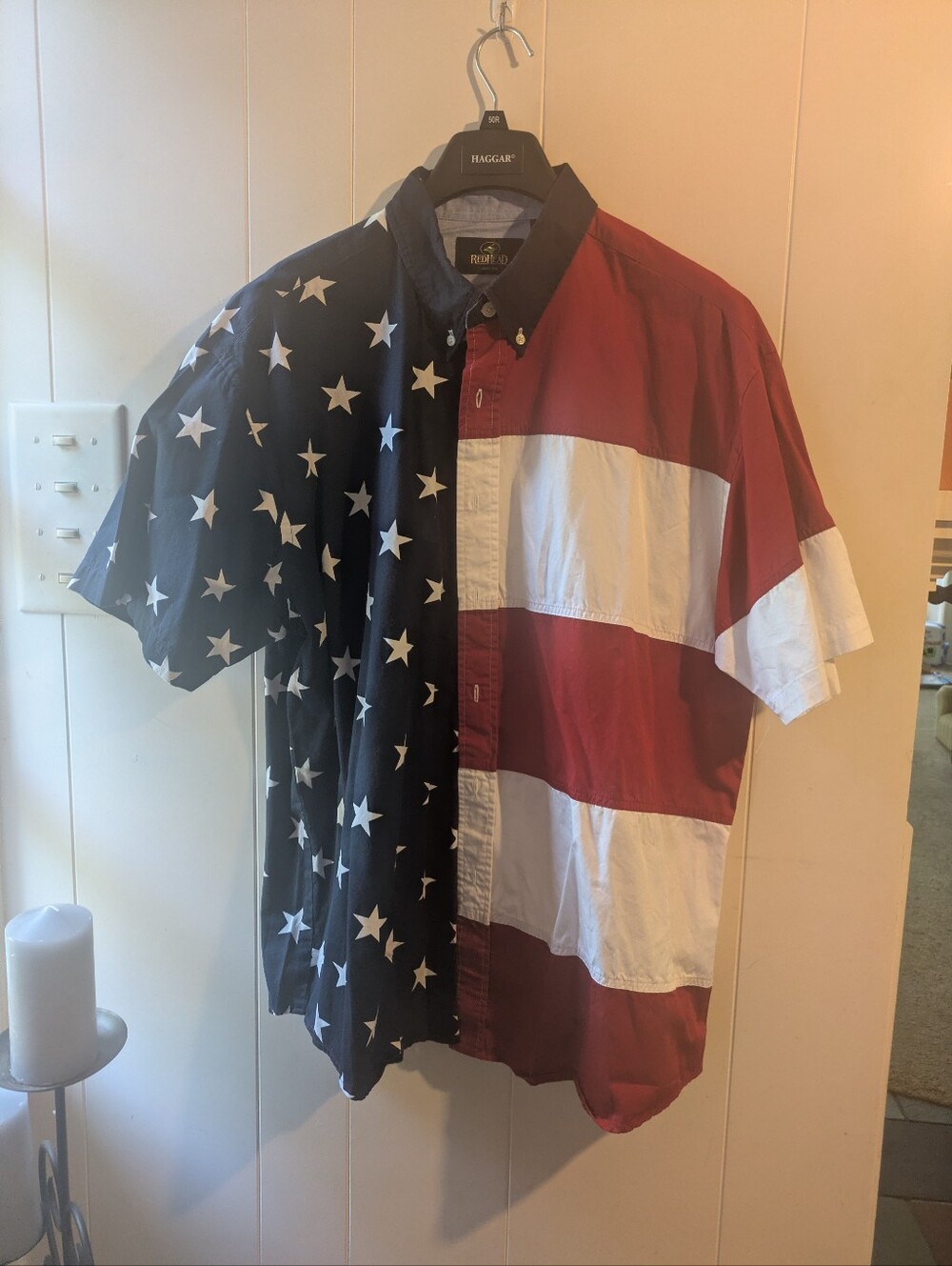 RedHead Men's Short-Sleeve Button-Down Shirt - Red, White & Blue Flag Print